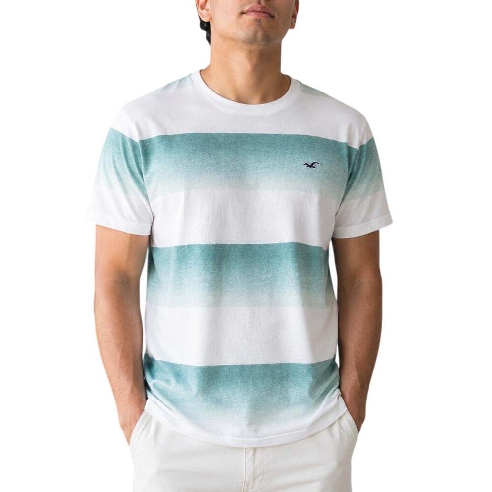 Hollister Striped Crew Tee Seafoam Green Cotton Coastal XL NWT